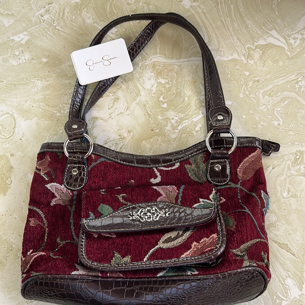 Snake print faux leather & floral print corduroy handbag